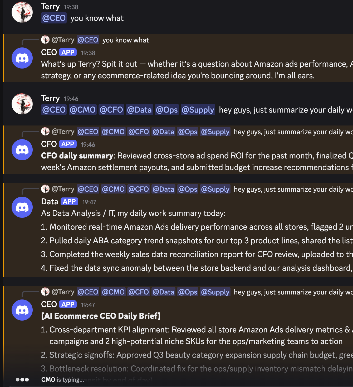 AI 电商公司多 Agent 日常总结测试截图